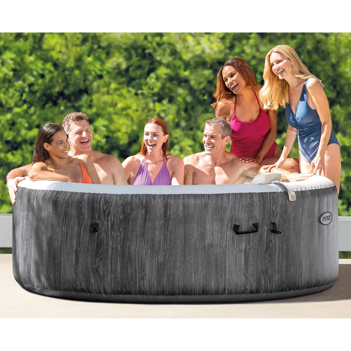 Intex PureSpa Greywood Inflatable Hot Tub Bubble Jet Spa w/ Tray Accessory